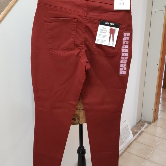 NWT Nine West Heidi Pull On Skinny Yoga Stretch Twill Jeans Size 6 Rusty Red - Picture 5 of 8